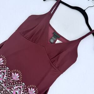 New York & Company Burgundy Sweetheart Neck Halter Top with Floral  Bottom S NWT